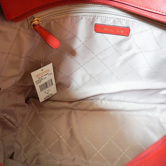 MICHAEL KORS JET SET TRAVEL LARGE TOP ZIP SHOULDER TOTE BAG RED - Picture 6 of 11